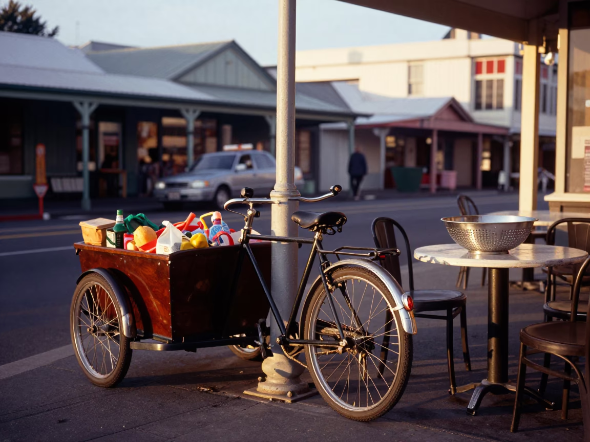 Candid Wellington Street Scene at Sunset with Local Details and Vintage Charm in in Wellington, New Zealand