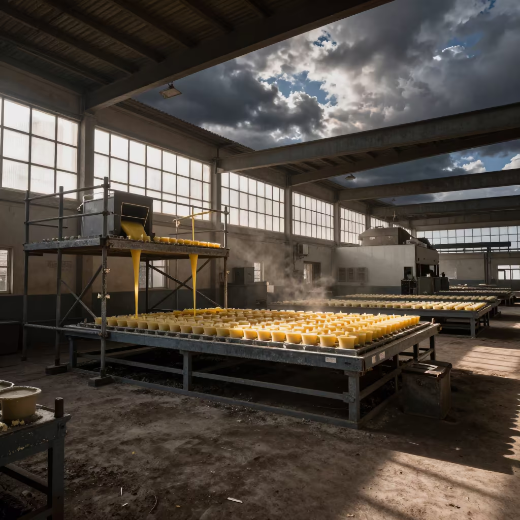 Candle Factory Morning Pour Near Barrio Italia in on a scaffold platform near Barrio Italia, Santiago
