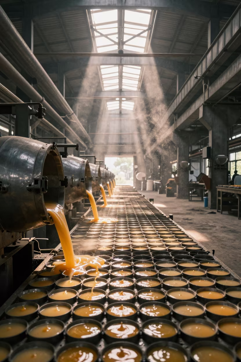 Candle Factory Turbine Hall Wax Pouring in in a turbine hall near Sylhet