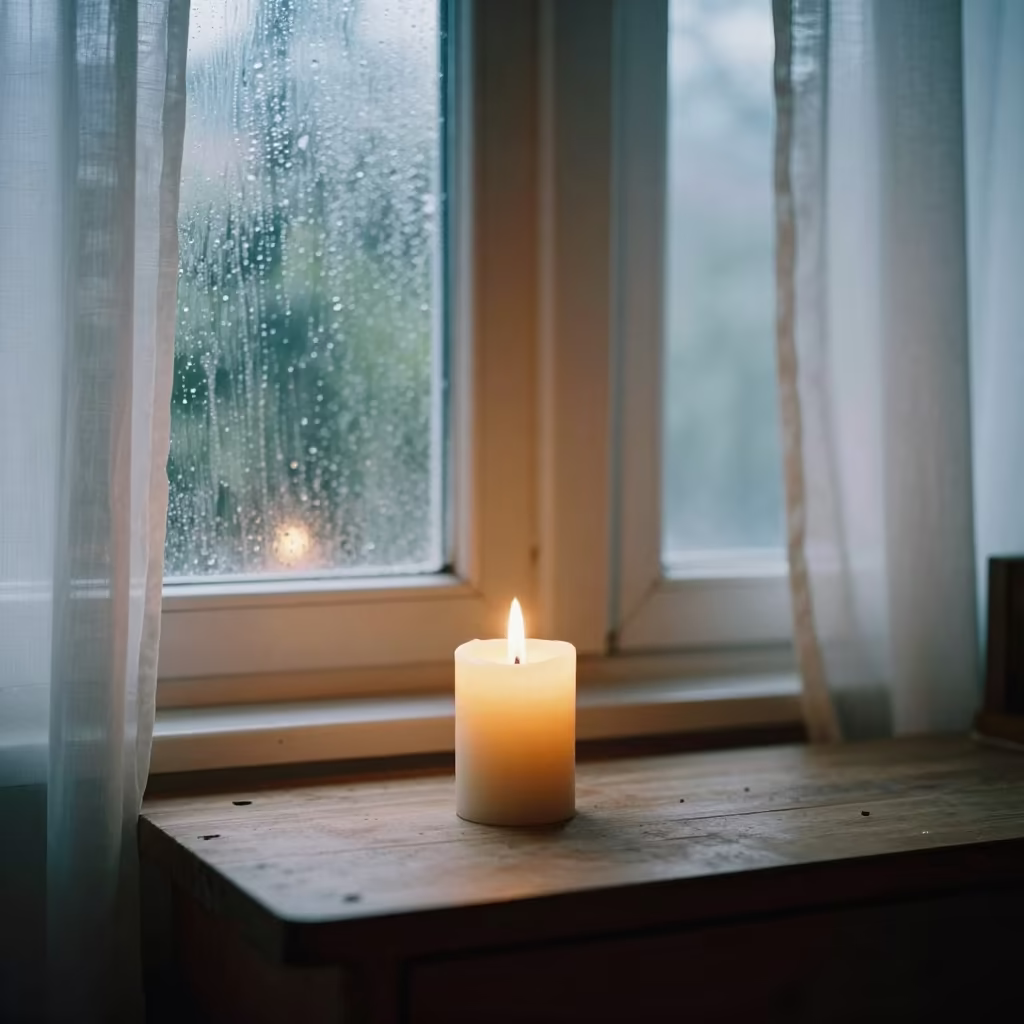 Candle flame condensation window workbench in on a wooden workbench in Rochester
