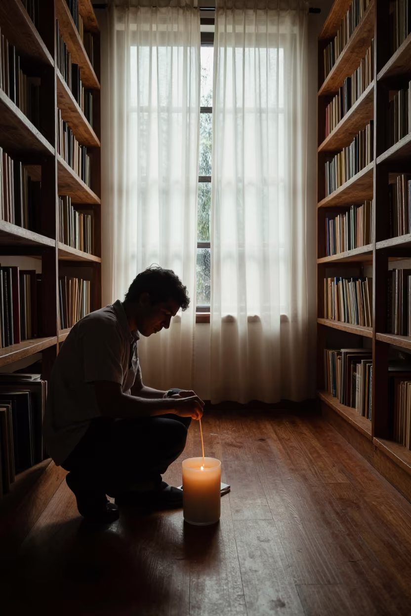 Candle Maker Dipping Wicks Library Bucaramanga in in a library reading room in Bucaramanga