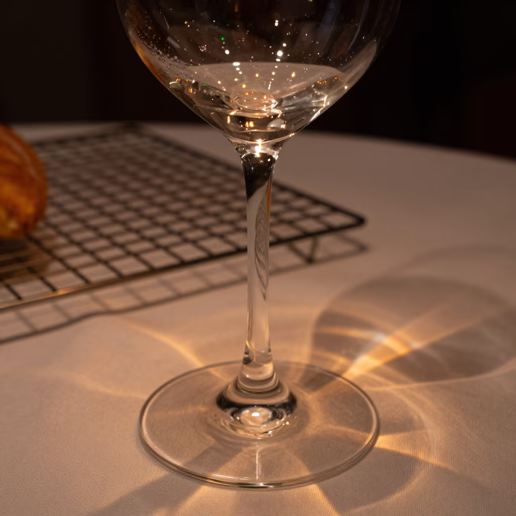 Candlelight Refraction Wine Glass Linen Jing'an Bakery in on a bakery cooling rack in Jing'an, Shanghai
