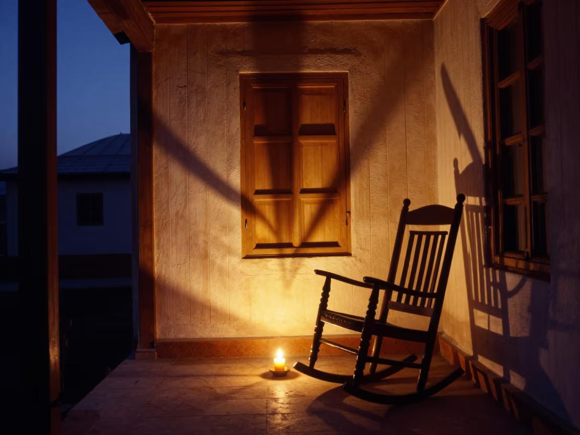 Candlelight Shadows on Porch Wall in Şanlıurfa in on a porch with a rocking chair in Şanlıurfa