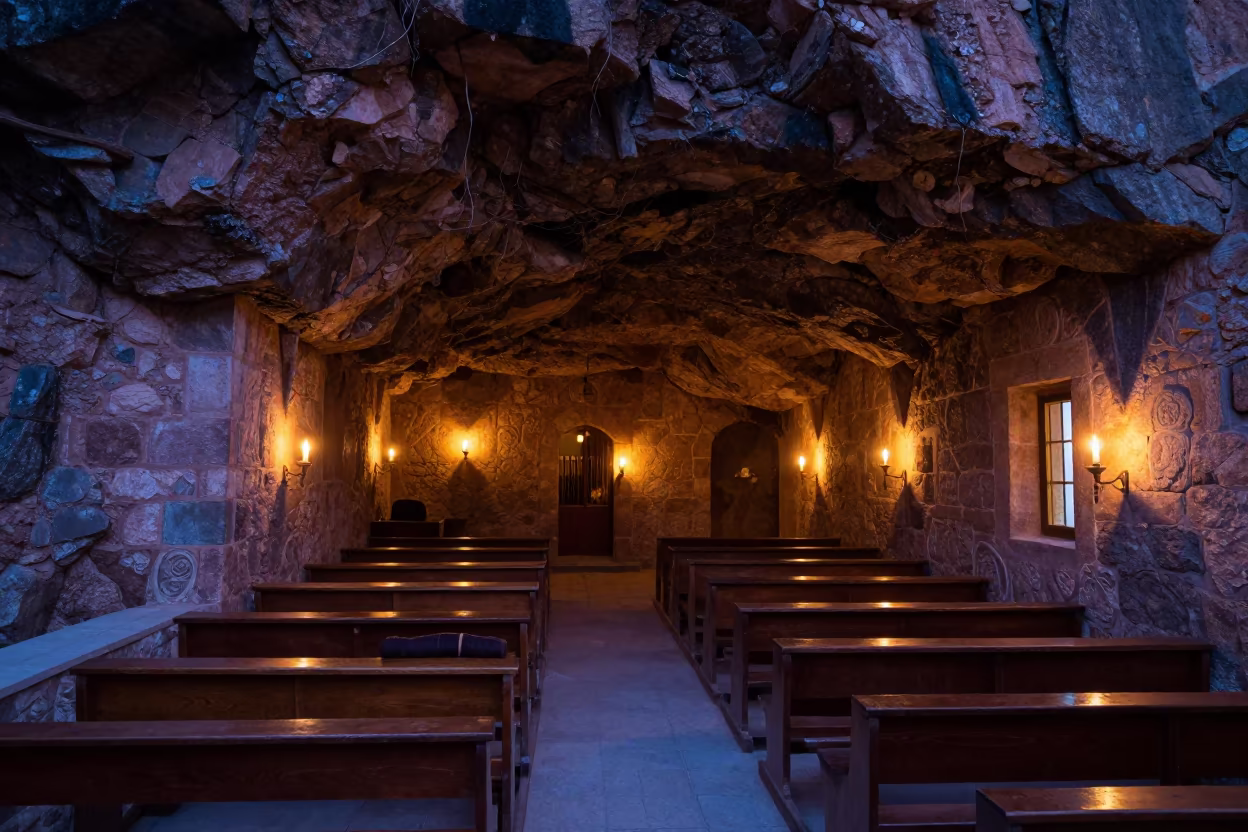 Candlelit Abbey Nave in La Paz Witches Market in inside a candlelit abbey nave in Witches' Market, La Paz