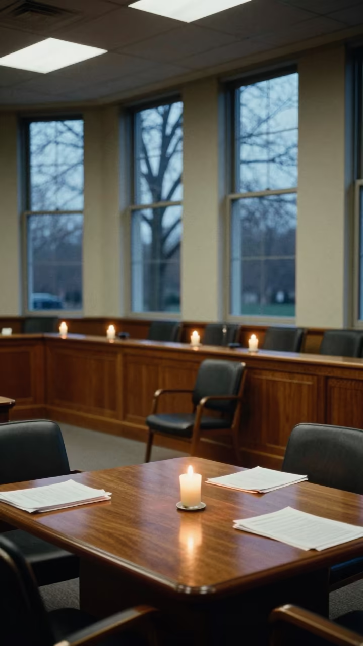 Candlelit Campaign Office Before Dawn Hearing in inside a campaign office near Cleveland