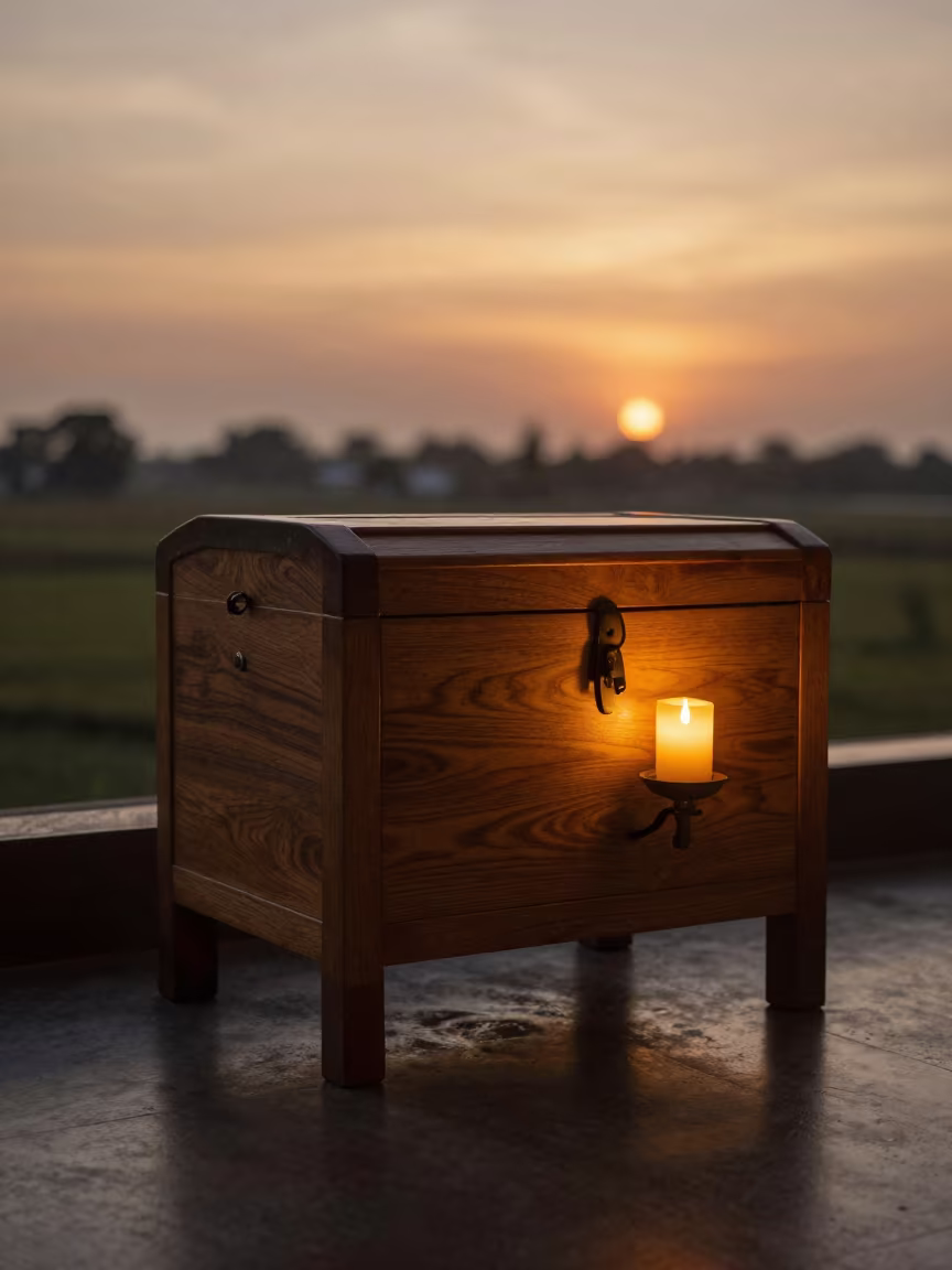 Candlelit Chest on Cafe Table in Yavatmal in on a cafe table by a window in Yavatmal