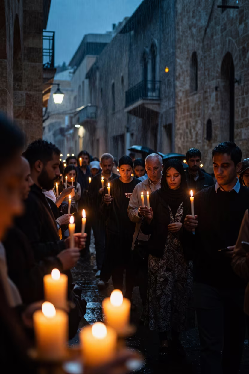 Candlelit Easter Vigil in Beirut Hall in in a ceremonial hall in Beirut