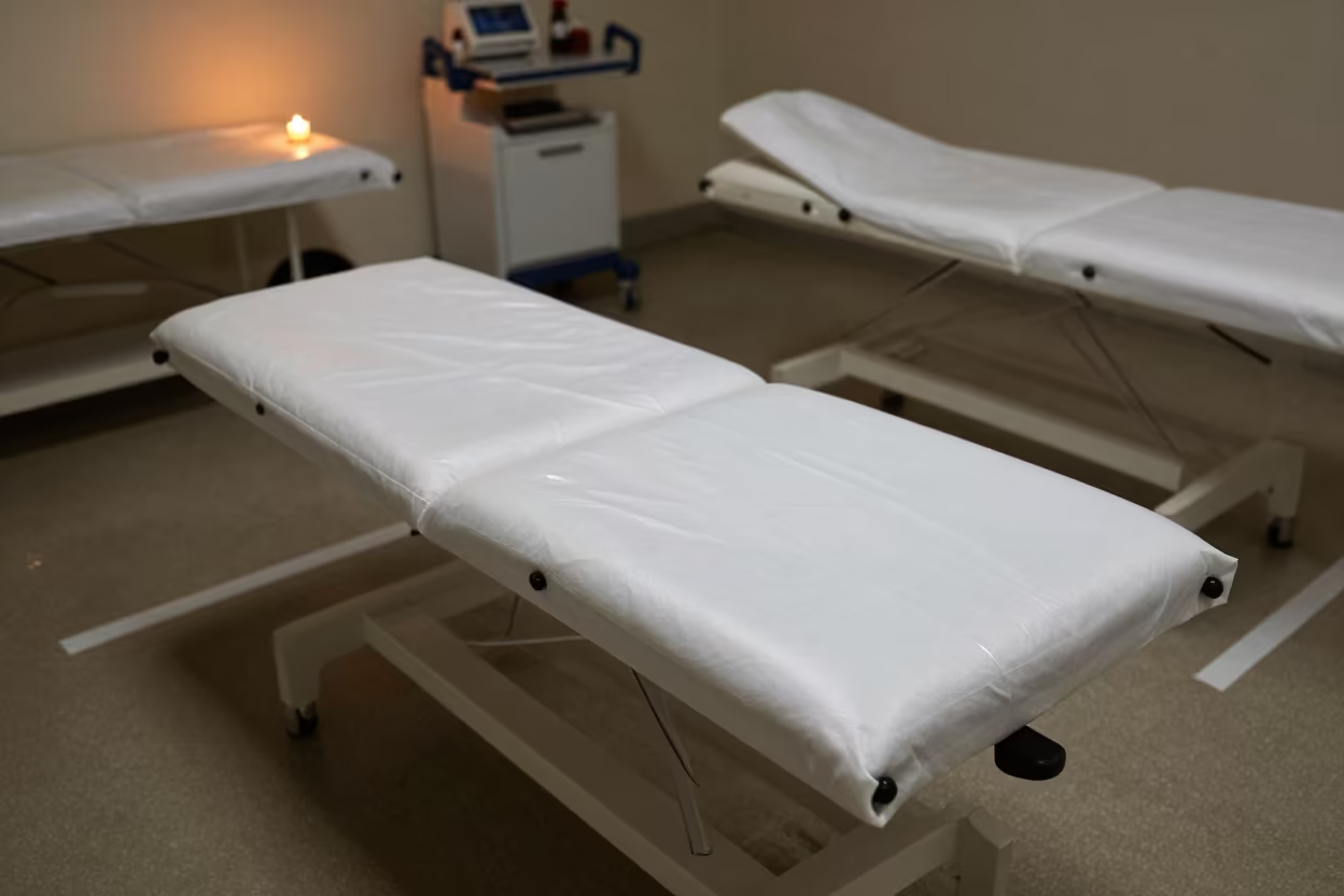 Candlelit Medical Tables in Night Gym in inside a rehabilitation gym in Jhang