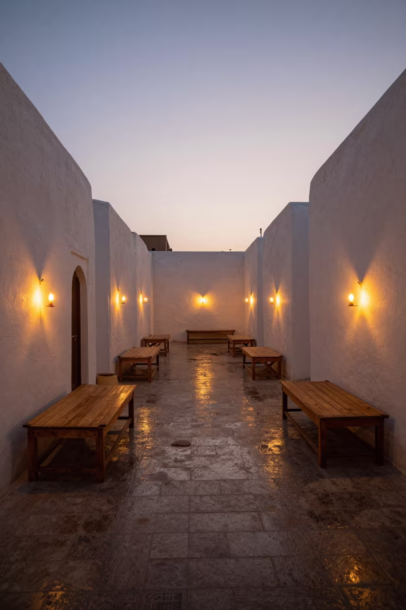 Candlelit Monastery Dormitory in Al-Fashir in inside a stone chapel in Al-Fashir