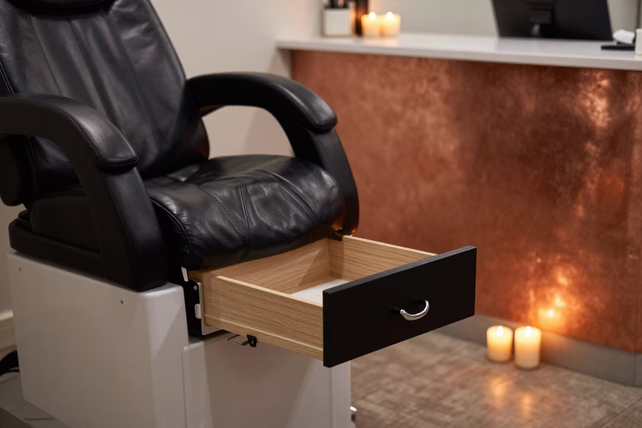 Candlelit Pedicure Remote Drawer in Salon in at a salon reception counter near Milton Keynes