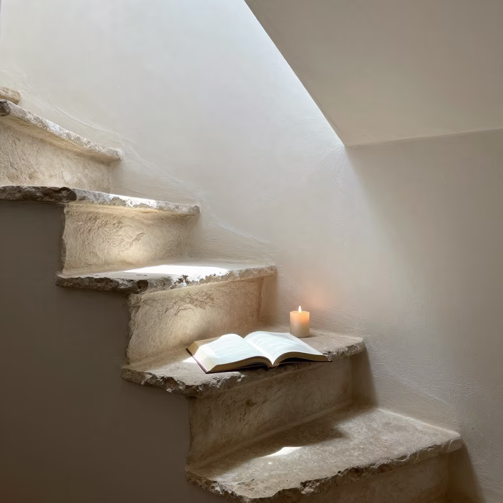 Candlelit Reading Nook Staircase Alcove Midsummer in in a candlelit bedroom near Ortahisar