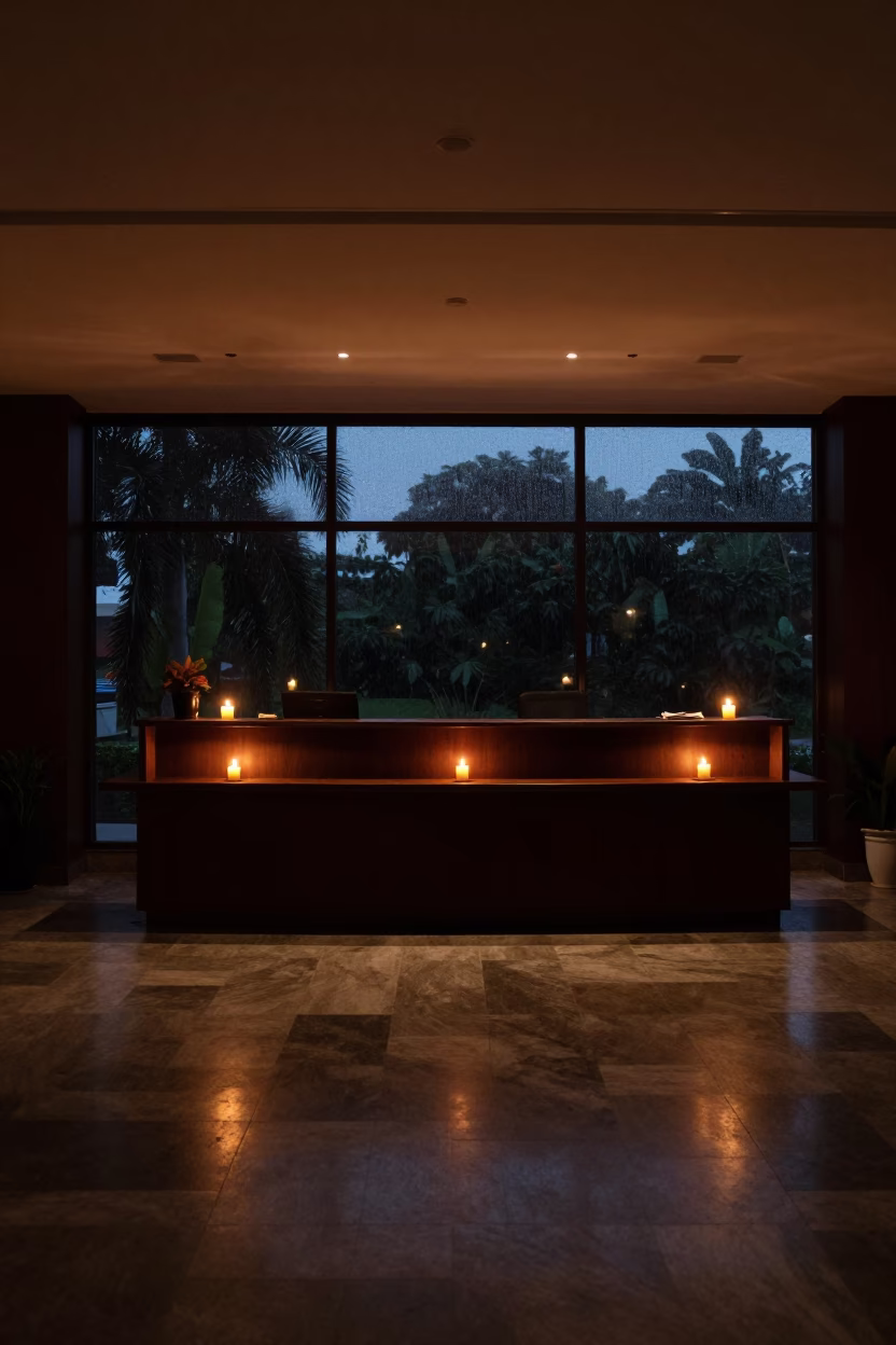 Candlelit Reception Desk in Chittagong Lobby in at an office reception desk near Chittagong