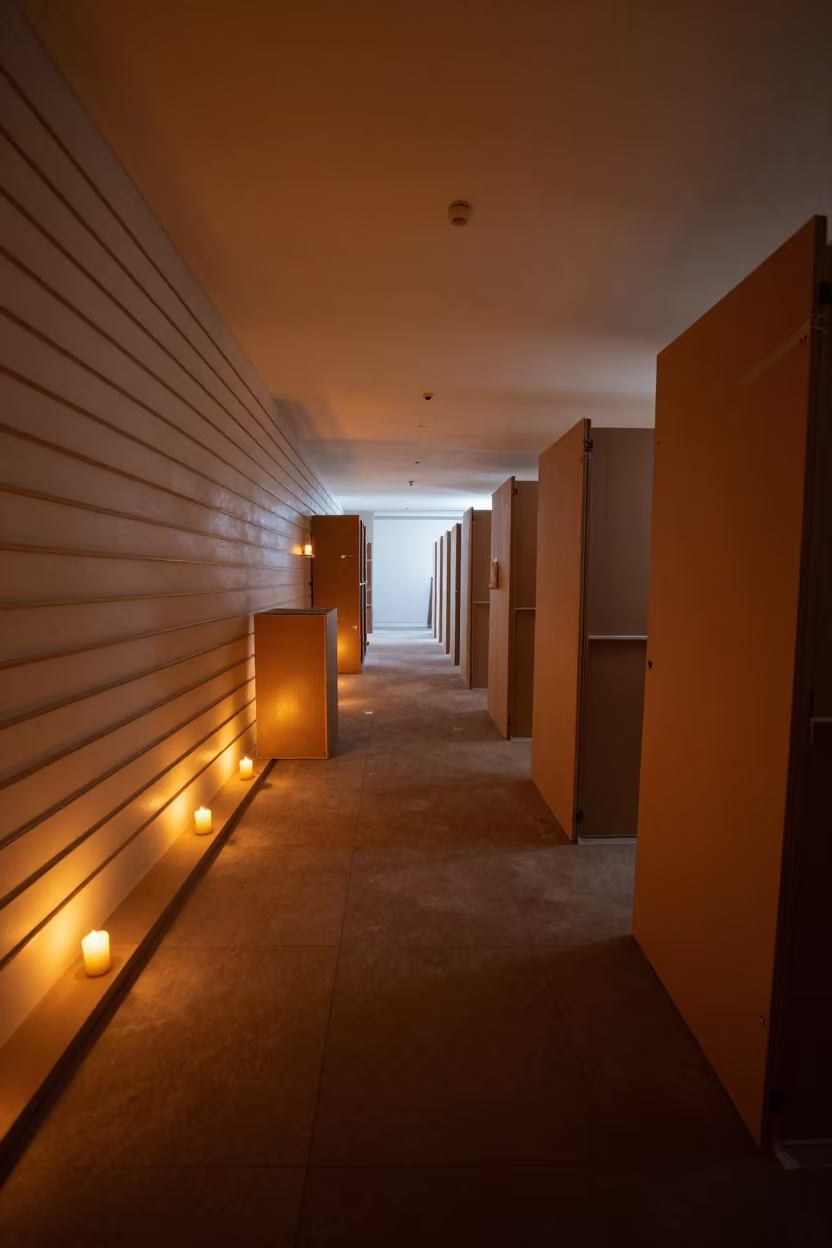 Candlelit Retail Fit-out Corridor in Gansu in inside an unfinished corridor in Gansu