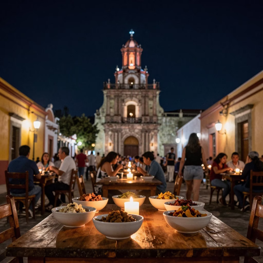 Candlelit Table in Oaxaca at The Deepest Night Sky Light in in Oaxaca, Mexico