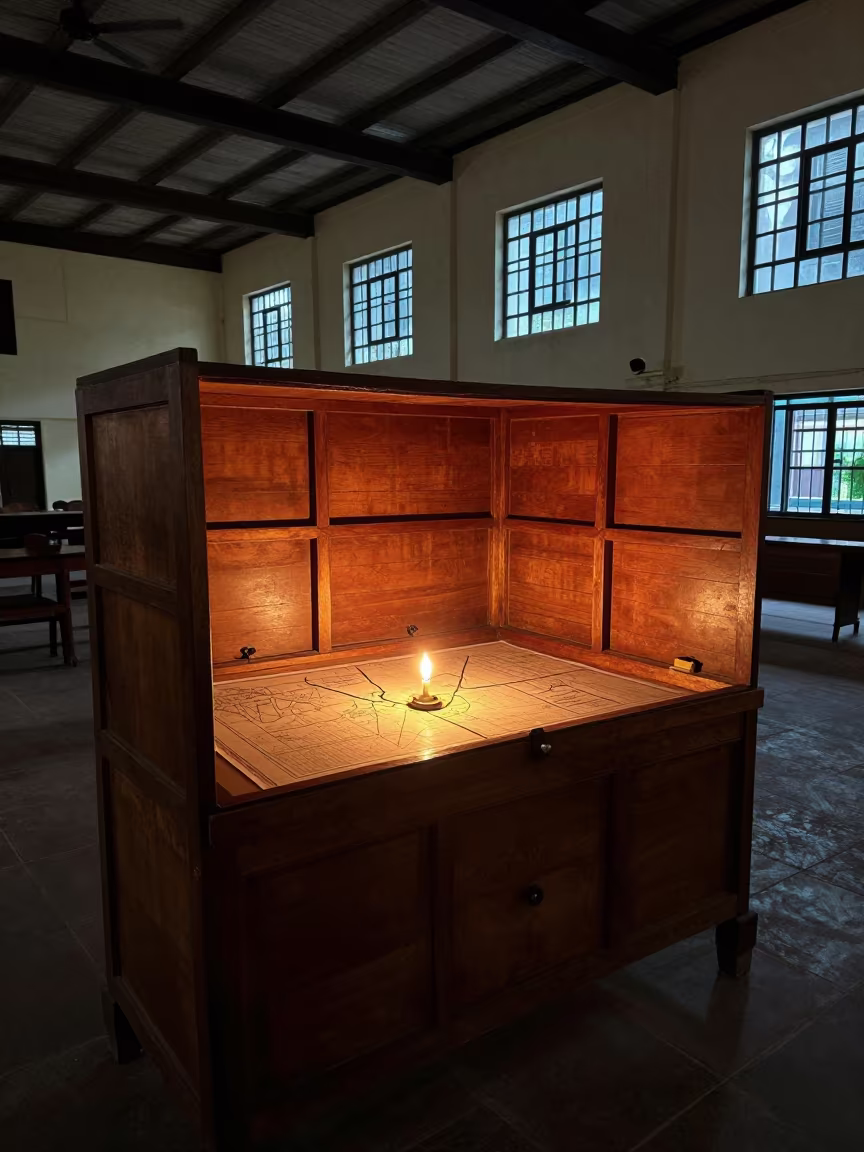 Candlelit Town Hall Map Case in Guwahati Night in in a community center hall in Guwahati