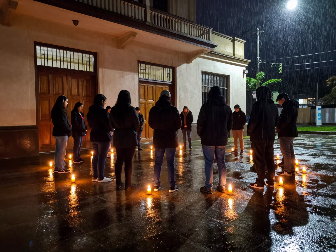 Candlelit Vigil Circle Outside Costa Rica Polling Station in outside a polling station entrance in San Jose Costa Rica