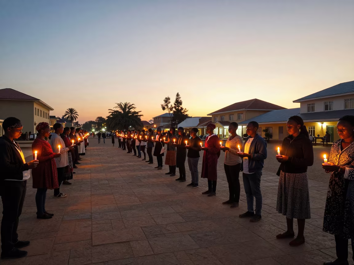 Candlelit Vigil in Gweru Square at Golden Hour in in a public square in Gweru
