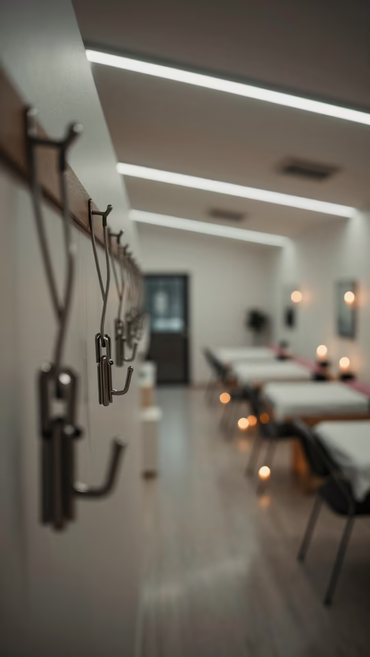 Candlelit Wall Hook in Ushuaia Beauty Shop in in a beauty supply area under white LEDs in Ushuaia