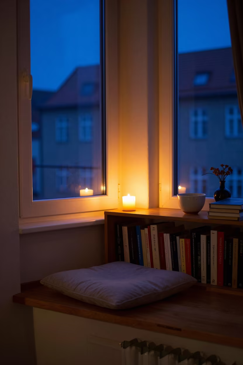 Candlelit Window Seat Corner in Munich in on a window seat in Sendling, Munich