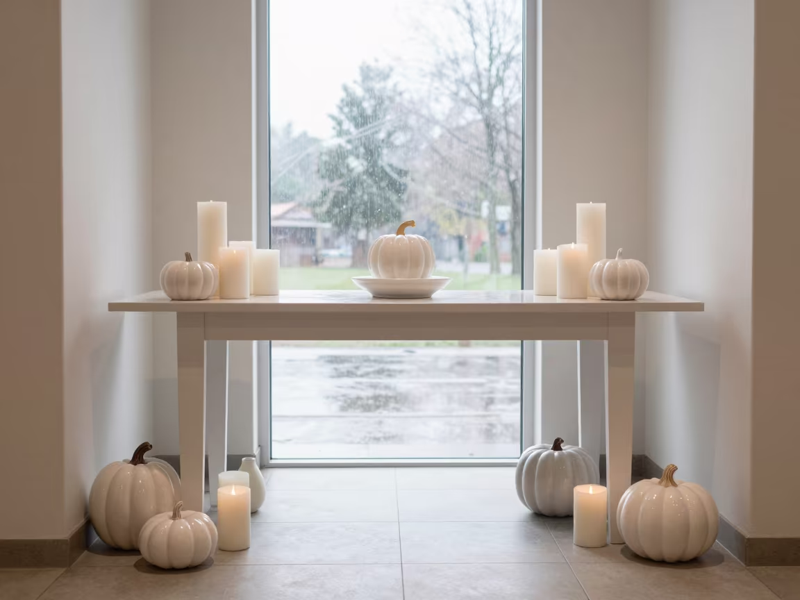 Candles and Pumpkins on Retail Table in inside a fitting room corridor near Tawau