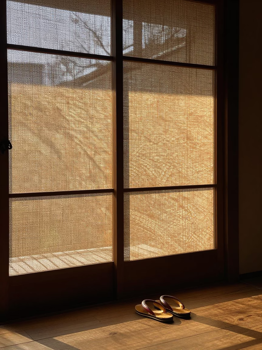 Cane Shutter in Kyoto at The Late Morning Light in in Kyoto, Japan