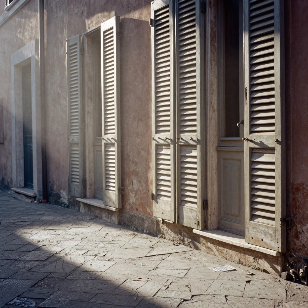 Cane Shutters in Rome at The Early Morning Light in in Rome, Italy