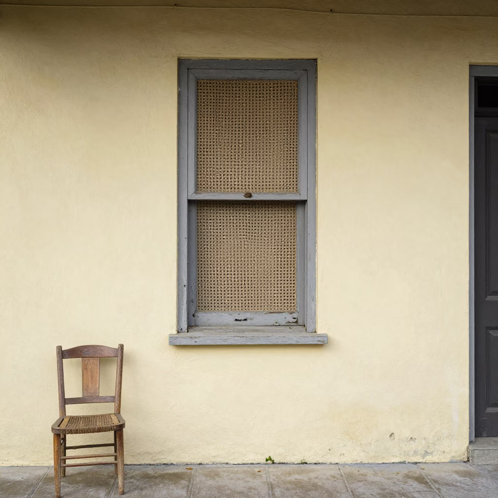 Cane Window And Empty Stoop Chair in New Orleans in in New Orleans, Louisiana, United States