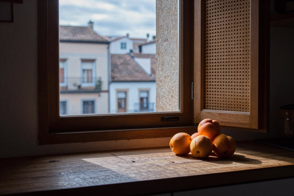 Cane Window at Nautical Dawn Light in Madrid in in Madrid, Spain