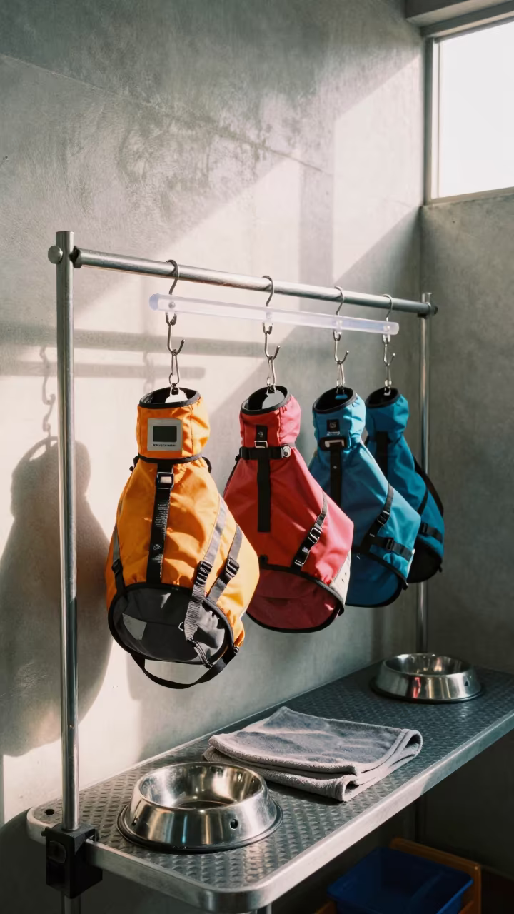 Canine Hydrotherapy Vest Rack in Lagos Grooming Bay in inside a grooming bay in Lekki, Lagos