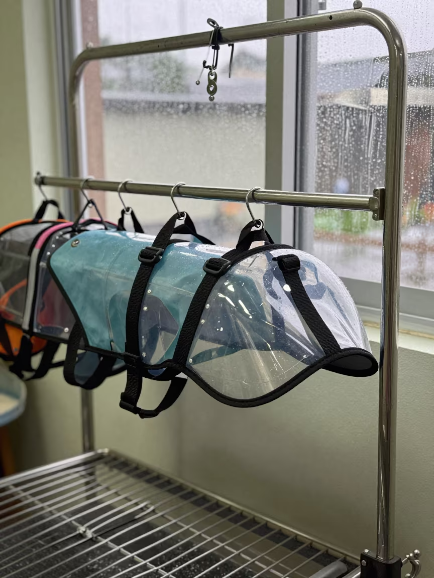 Canine Hydrotherapy Vest Rack in Puente Alto Prep Room in inside a grooming bay near Puente Alto