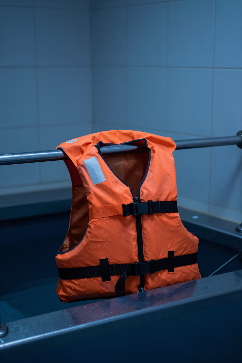 Canine Life Jacket Rinse Rail in Tunis in inside a fish bagging counter zone in Bab El Bhar, Tunis