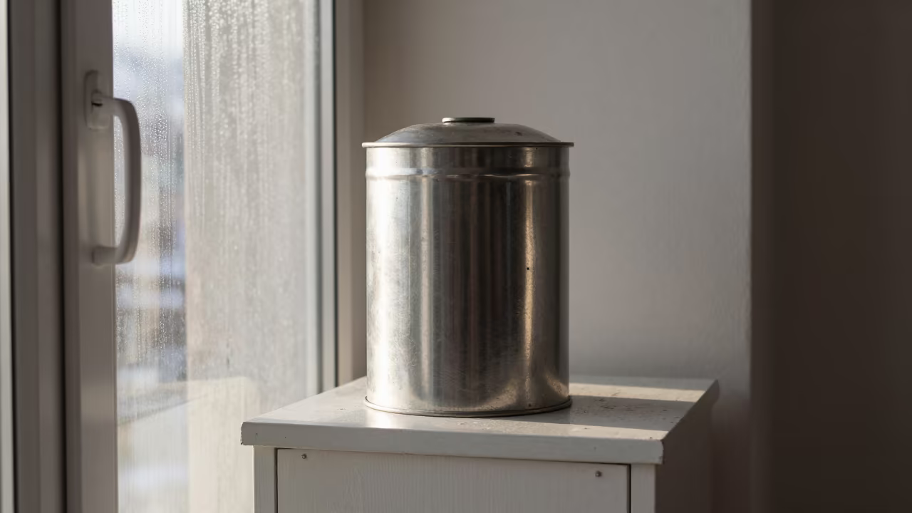 Canister on Trabzon Desk Morning Light in on a writing desk in Trabzon