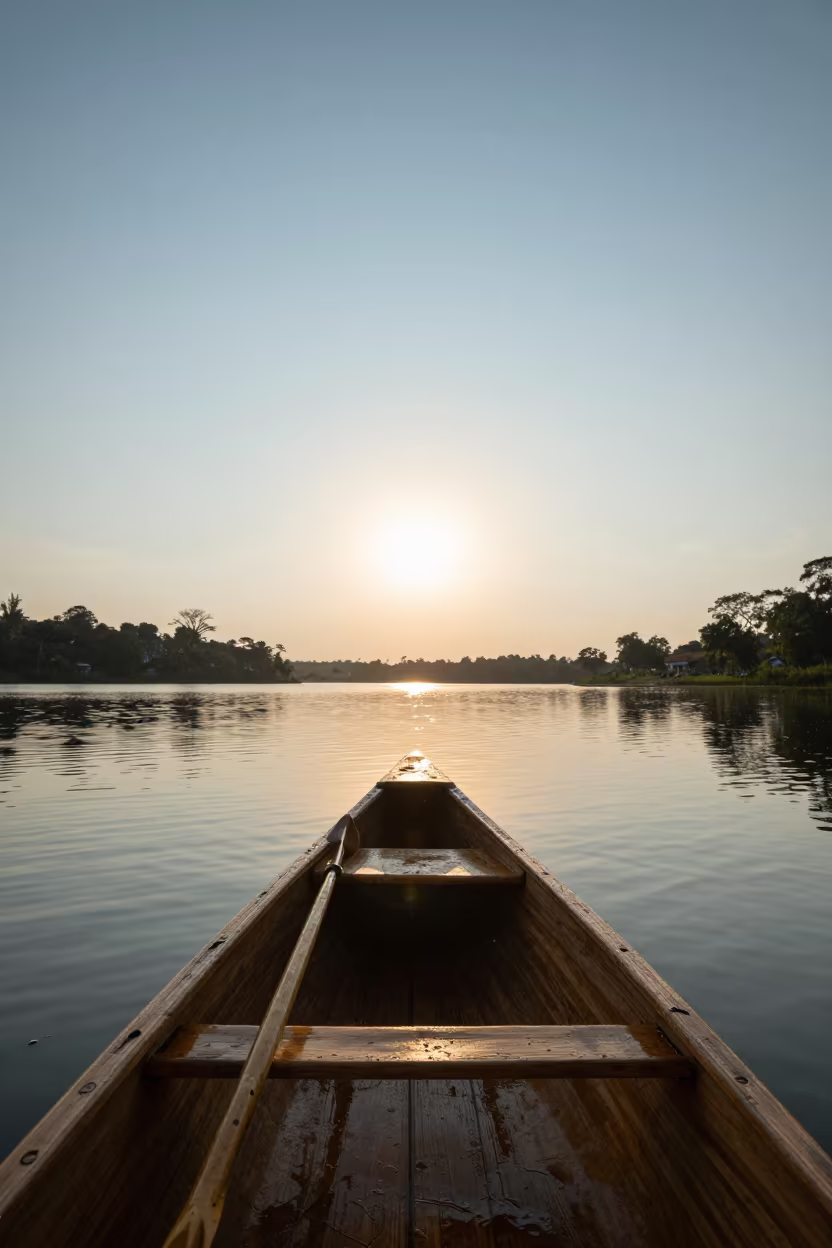 Canoe on Glassy Lake Near Bulawayo With Second Sun in along a switchback approach near Bulawayo
