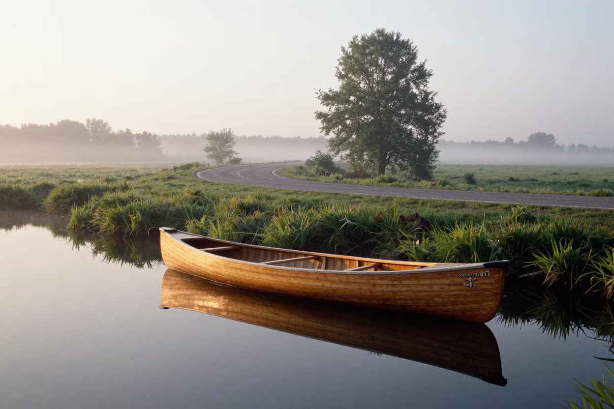 Canoe Reflection Dawn Lublin Switchback in along a switchback approach near Lublin
