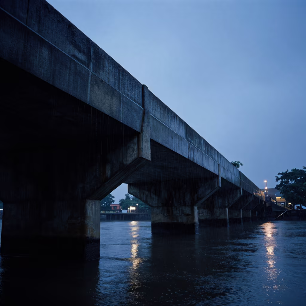 Cantilevered Balcony Over Mumbai Canal Blue Hour in near Marine Drive, Mumbai