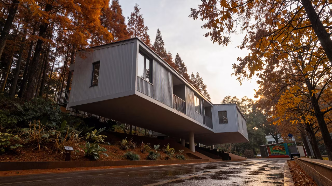 Cantilevered House Over Ravine in Kunming Atrium in inside a vaulted atrium in Kunming