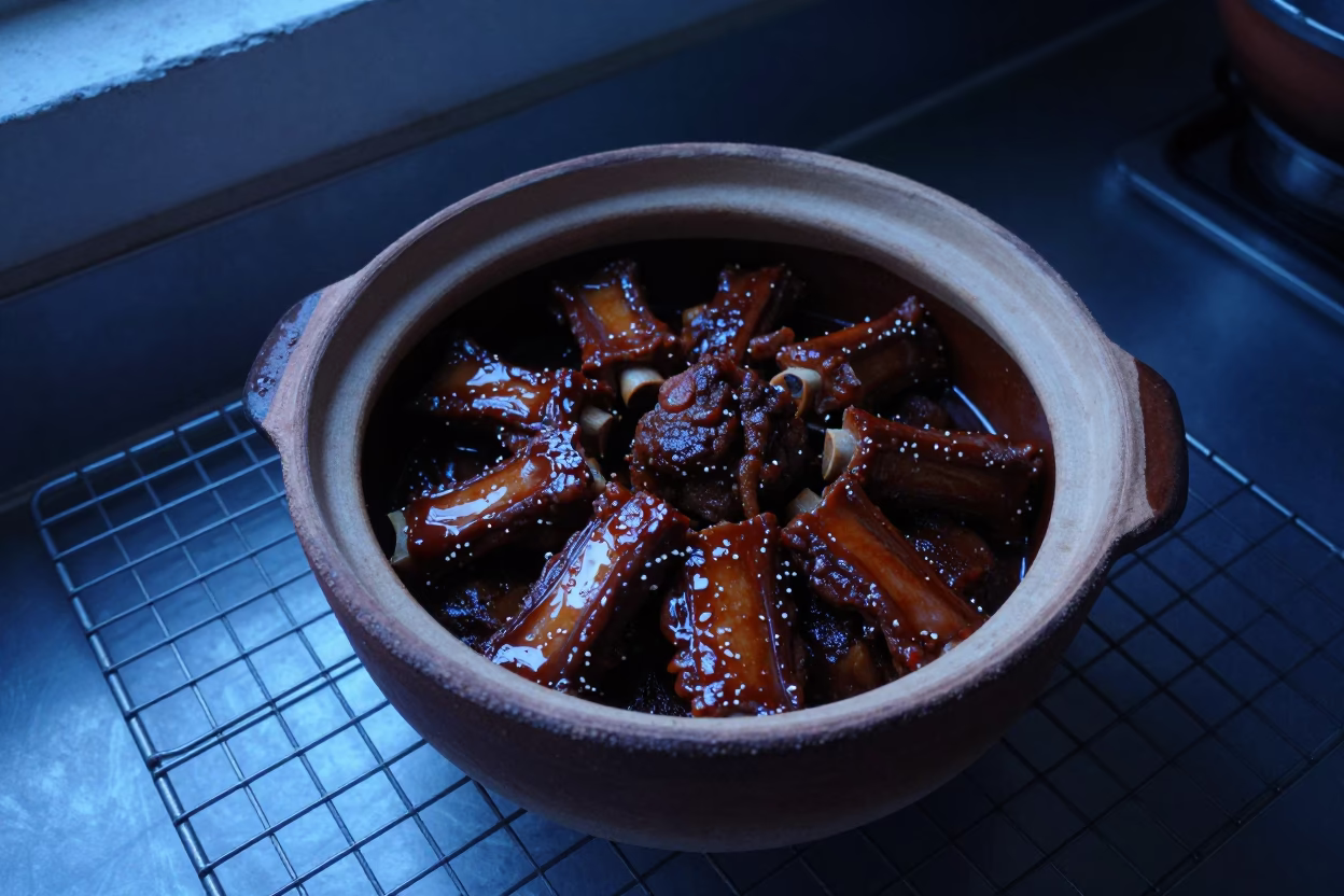 Cantonese Braised Short Ribs on Bakery Rack in on a bakery cooling rack in Retalhuleu