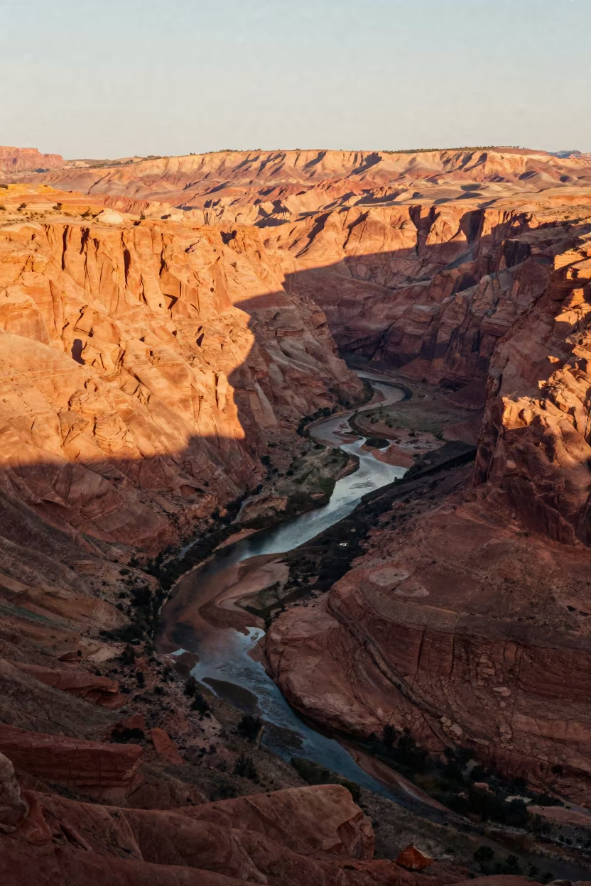Canyon Shadow Slicing Ochre Plateau New Mexico in high above braided river channels in New Mexico