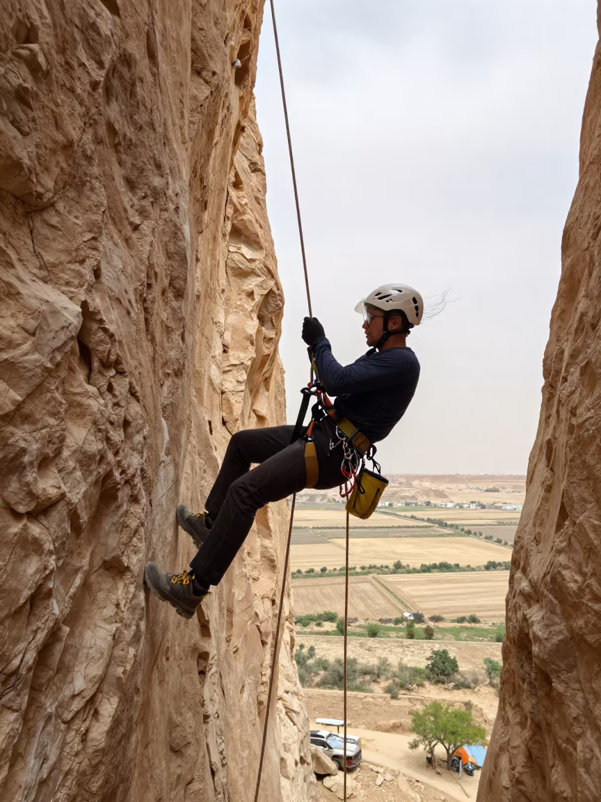 Canyoneer Rappelling Slot Canyon Near Cairo in near open fields near Cairo