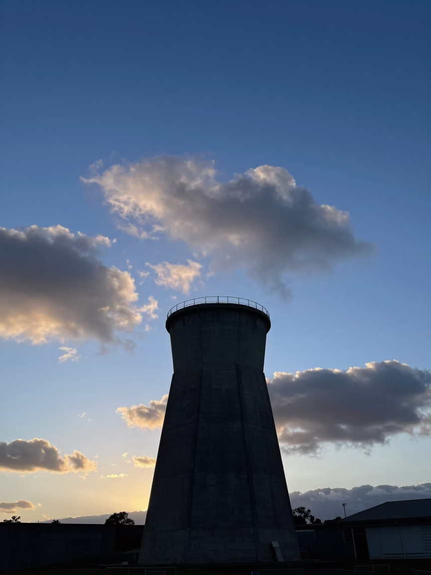 Cape Town Blue Hour Reservoir Intake Tower Under Low Hanging Clouds in in Cape Town, South Africa