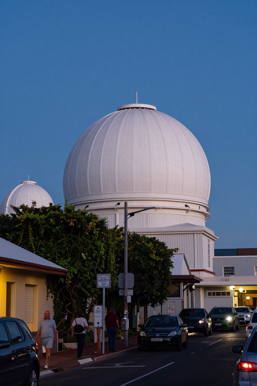 Cape Town Blue Hour Street Scene with Observatory Dome and Ivy Vines in in Cape Town, South Africa