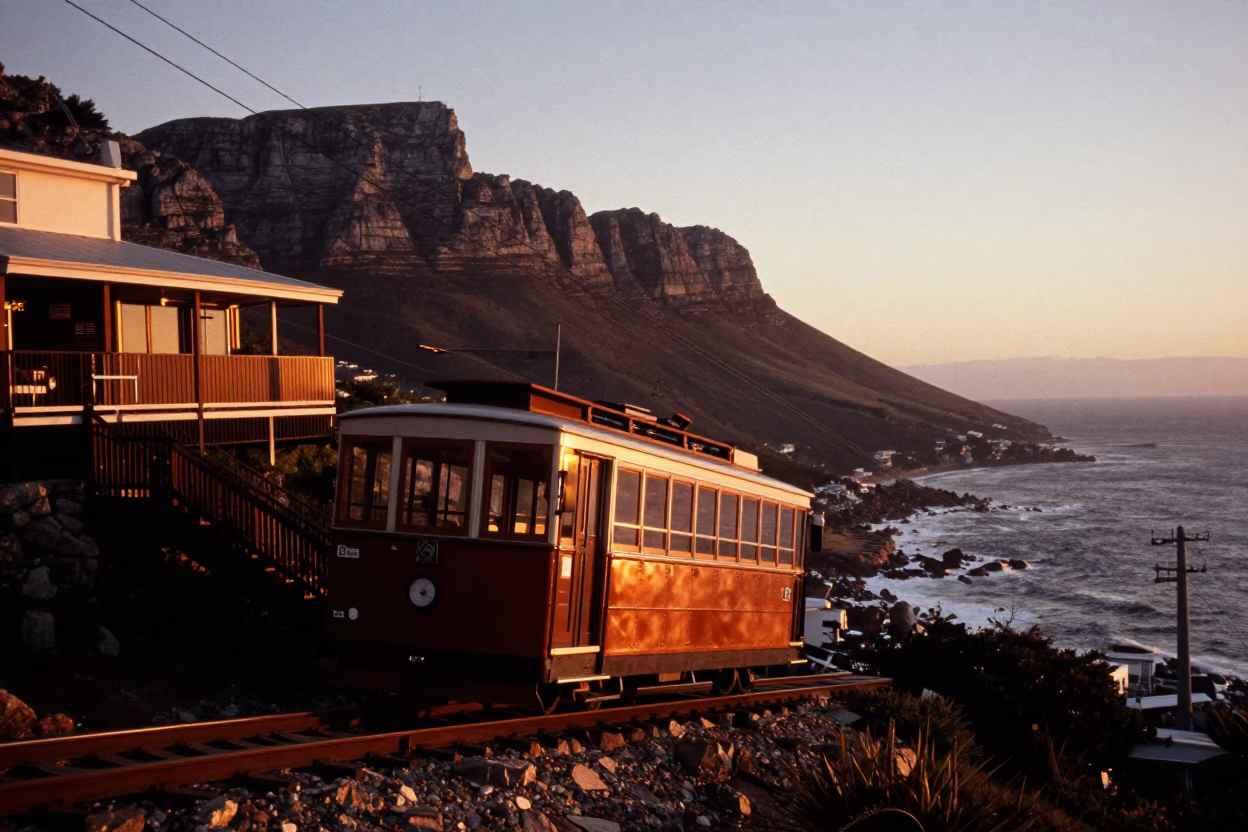 Cape Town Cliffside Restaurant at Copper-toned Light Before Dusk in in Cape Town, South Africa
