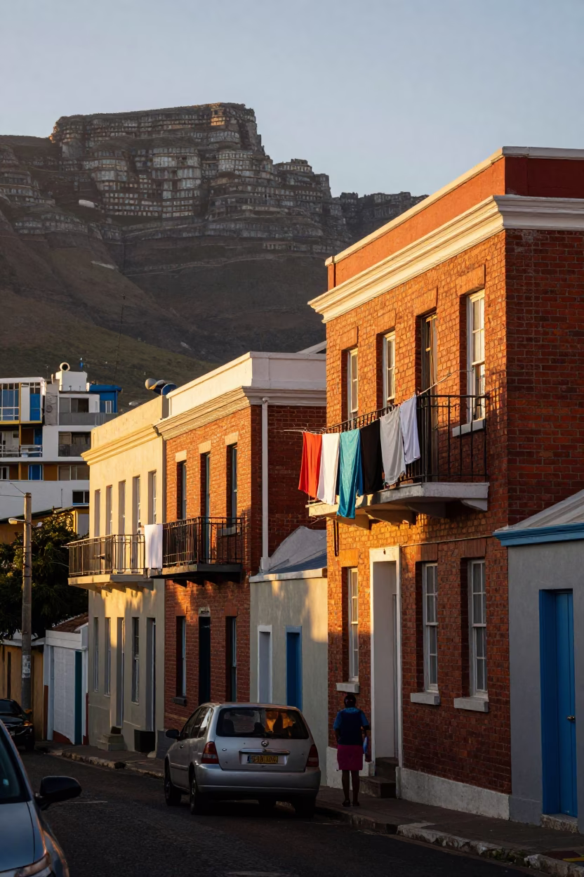 Cape Town Early Evening Street Scene with Laundry and Local Life in in Cape Town, South Africa