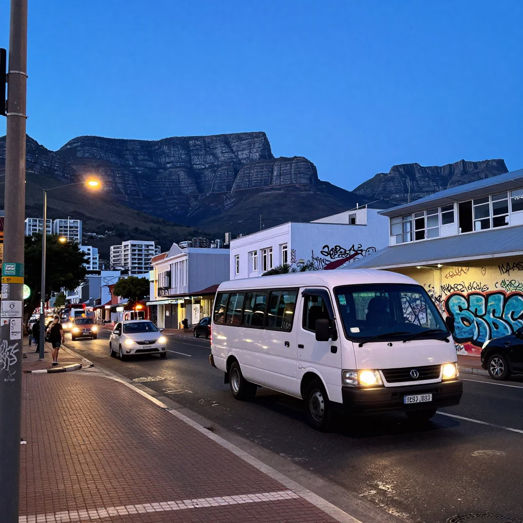 Cape Town Evening Street Scene with Graffiti and Urban Details in in Cape Town, South Africa
