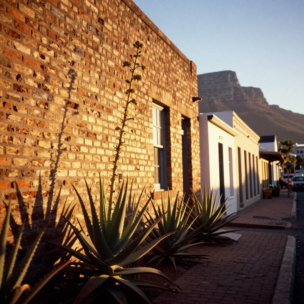 Cape Town Golden Hour Street Scene with Aloe Vera and Vintage Cooking Pot in in Cape Town, South Africa