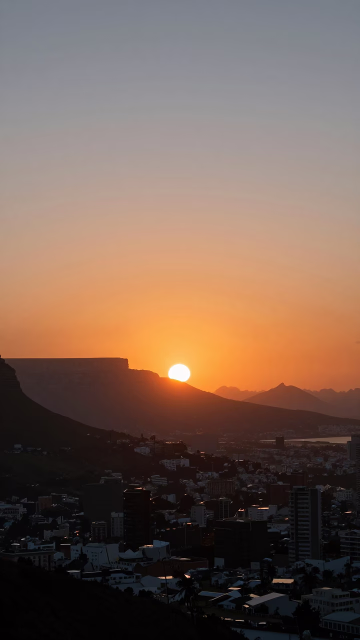 Cape Town Hour Sunset at As The Sun Drops Toward The Horizon in in Cape Town, South Africa