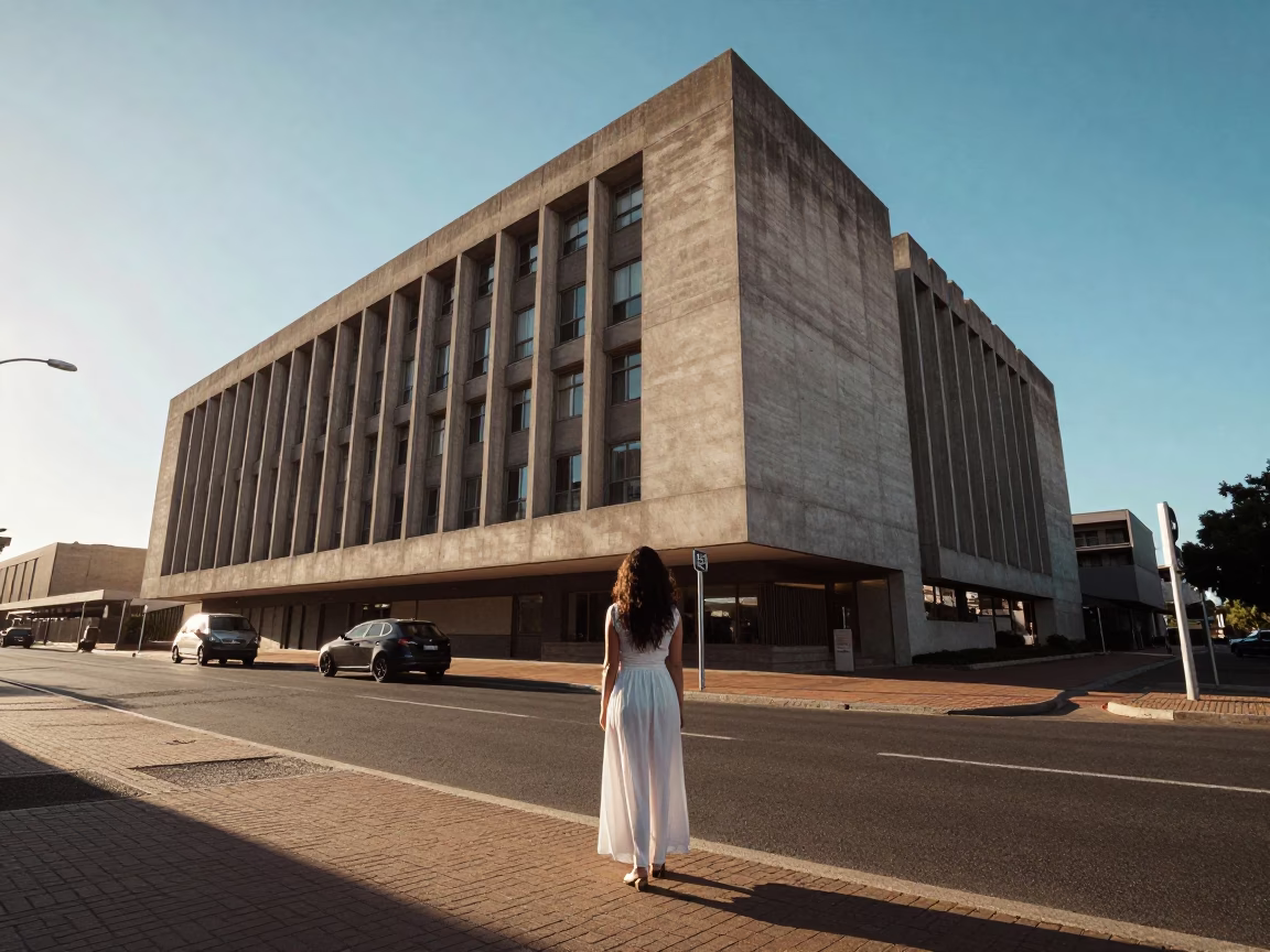 Cape Town Late Afternoon Street Scene with Brutalist Architecture and Local Life in in Cape Town, South Africa