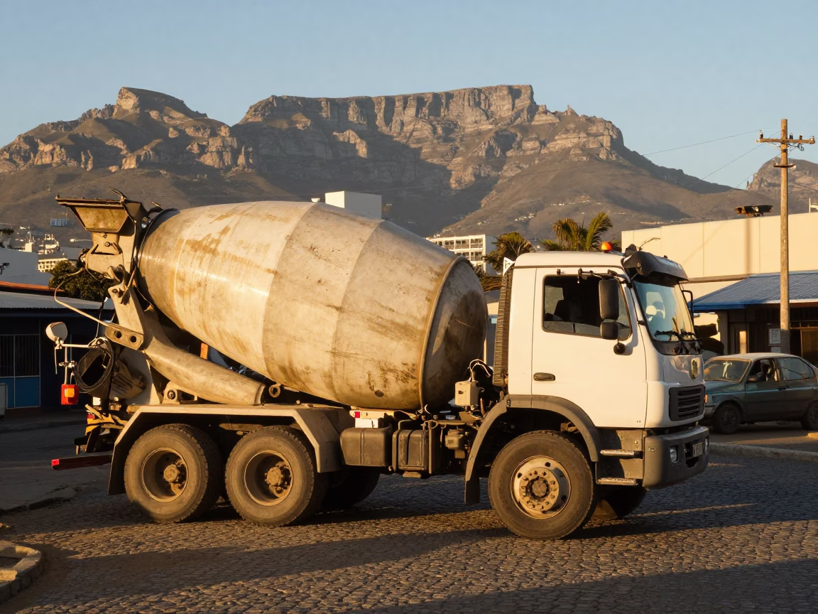Cape Town Late Afternoon Street Scene with Cement Mixer and Construction Activity in in Cape Town, South Africa