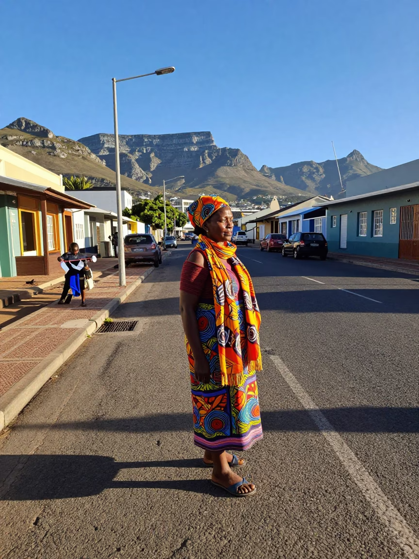 Cape Town Late Afternoon Street Scene with Scarf and Wash Basin in in Cape Town, South Africa