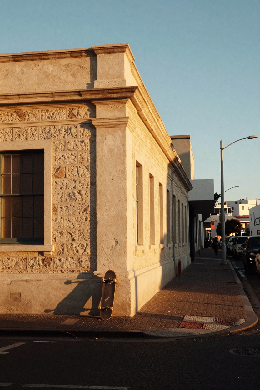 Cape Town Late Afternoon Street Scene with Skateboard and Urban Details in in Cape Town, South Africa